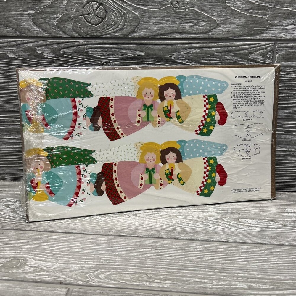 1987 Current Christmas Angels Garland Paper Punch Outs Sealed Country Style